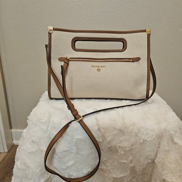 NWOT Michael Kors Canvas Clutch with Strap - Picture 1 of 9